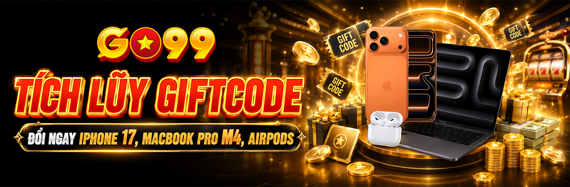 Banner khuyến mãi go99 tích lũy giftcode nhận iphone, macbook
